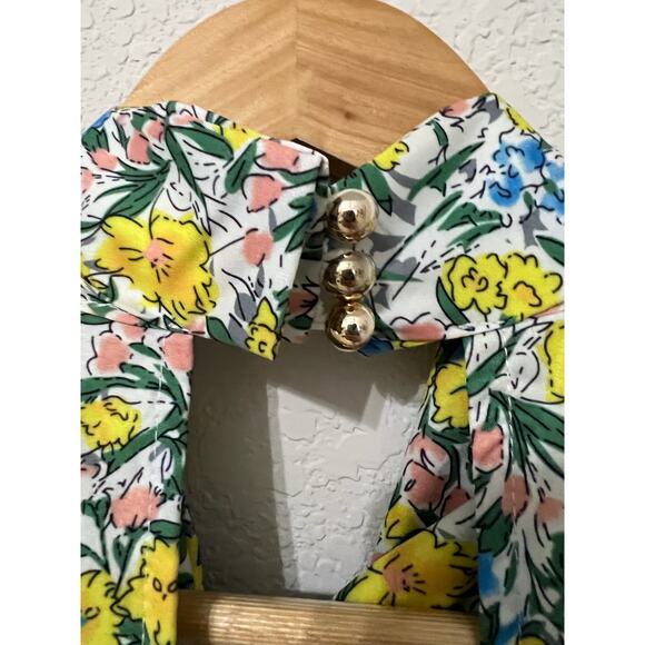 BEULAH Women’s Dress Small Yellow Floral Tie-Neck Midi V-Neck Vintage Inspired - Picture 7 of 10